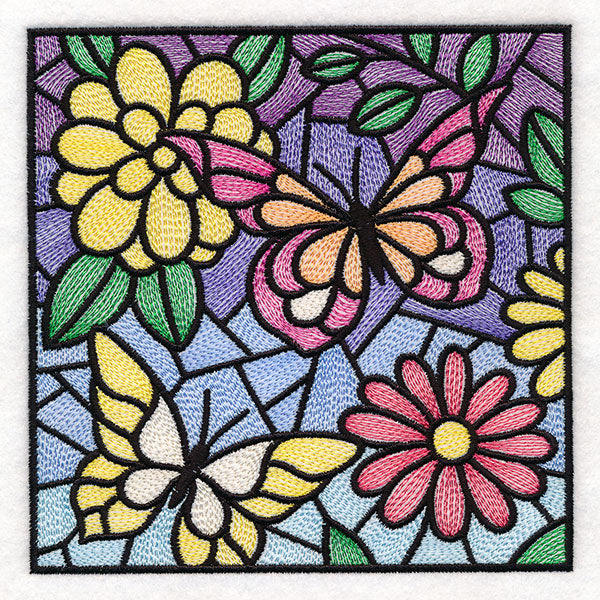 Stained Glass Butterfly Garden Square 2