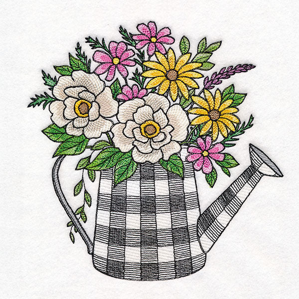 Gingham Watering Can Flower Bouquet