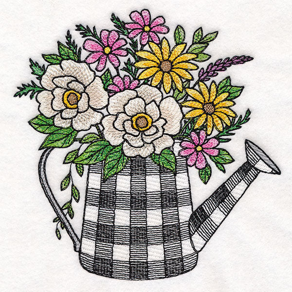 Gingham Watering Can Flower Bouquet