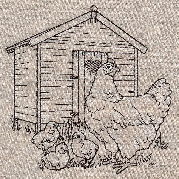 Hen and Chicks at the Chicken Coop Etching