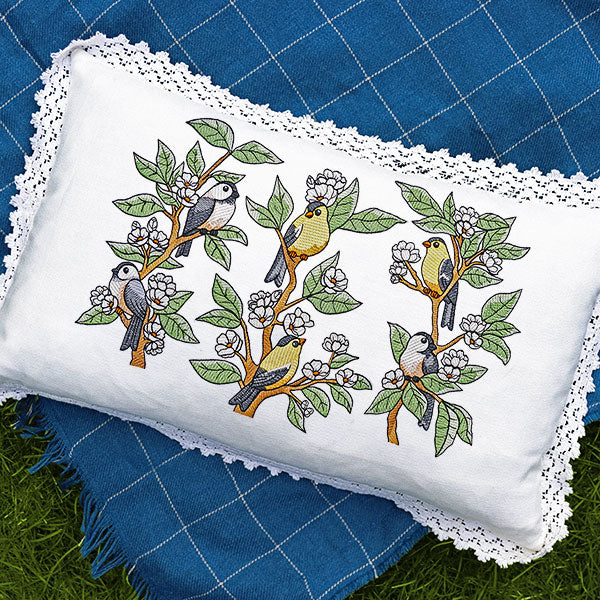 Chickadees on Flowering Branches