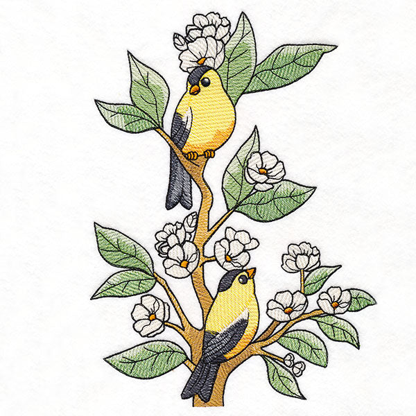 Goldfinches on Flowering Branch