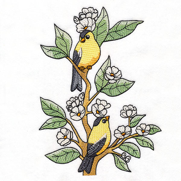 Goldfinches on Flowering Branch