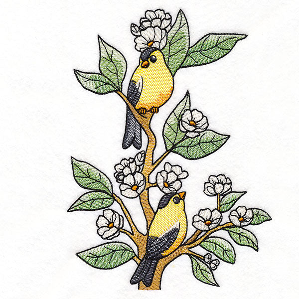 Goldfinches on Flowering Branch