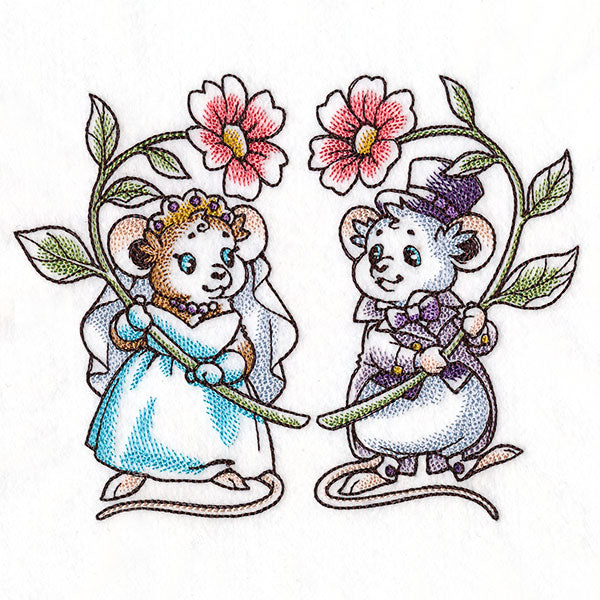 Wedding Mice with Flowers