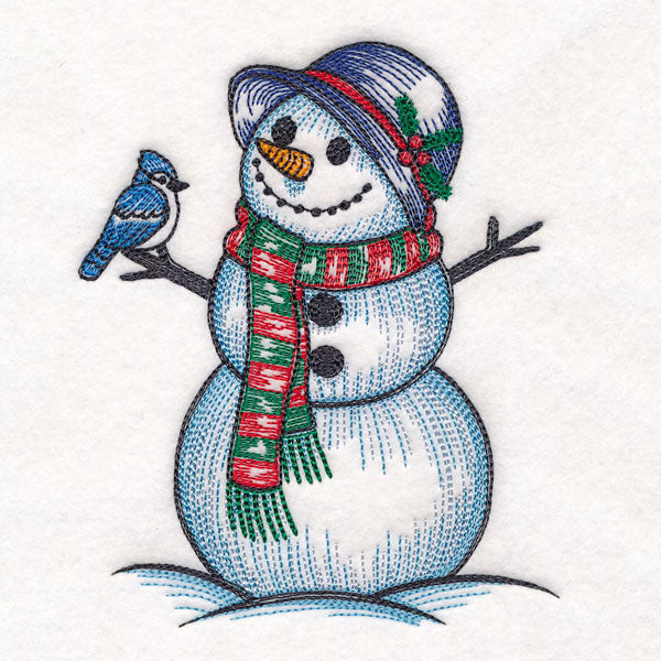 Sweet Snowman Etching and Blue Jay