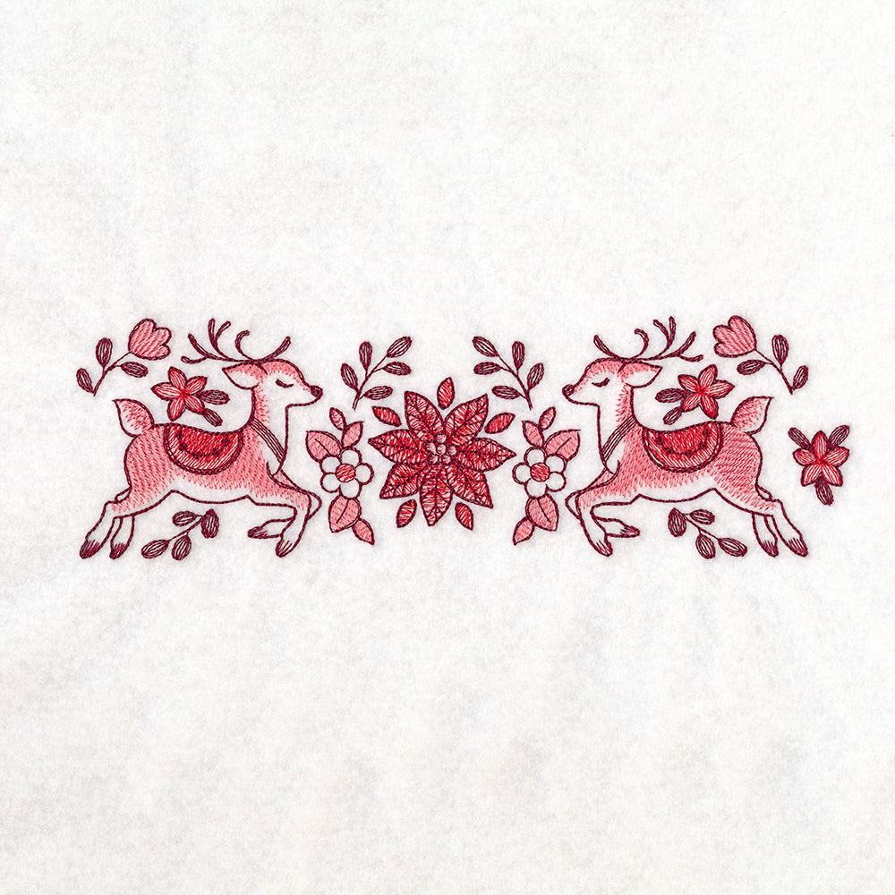 Christmas Delft Poinsettia & Reindeer Border