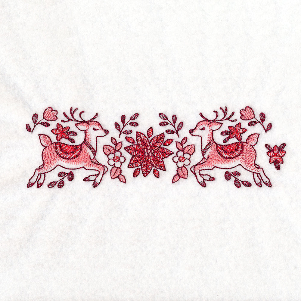 Christmas Delft Poinsettia & Reindeer Border