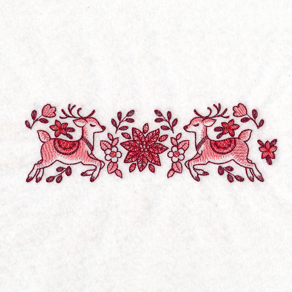 Christmas Delft Poinsettia & Reindeer Border
