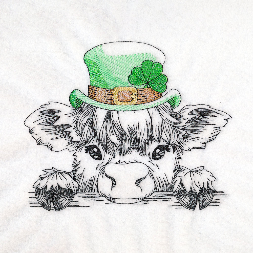 Peeking St. Patrick's Day Highland Cow Sketch