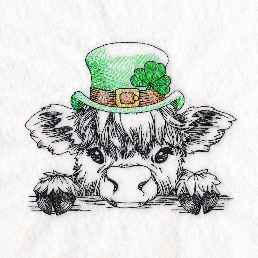 Peeking St. Patrick's Day Highland Cow Sketch