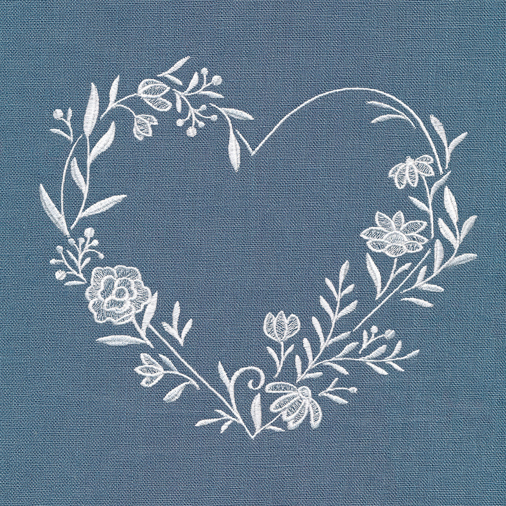 Heirloom Flowers - Heart Wreath (Whitework)