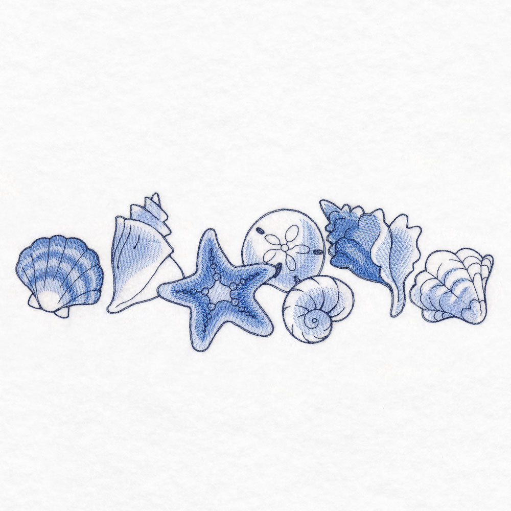Delft Blue Seaside Border - Seashells