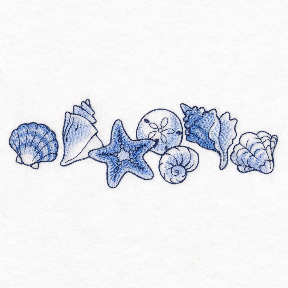 Delft Blue Seaside Border - Seashells