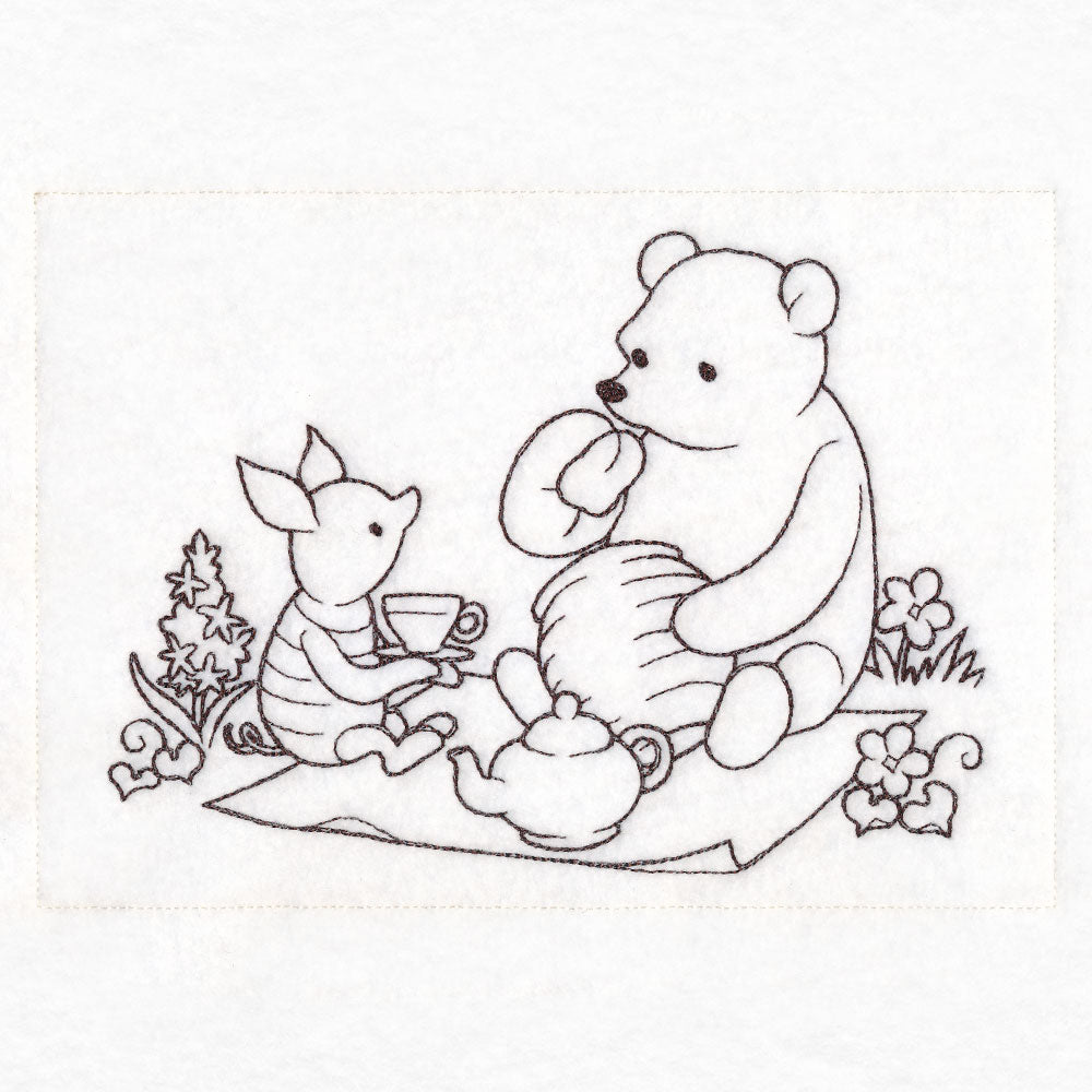 Pooh Bear Tea Party Sketch