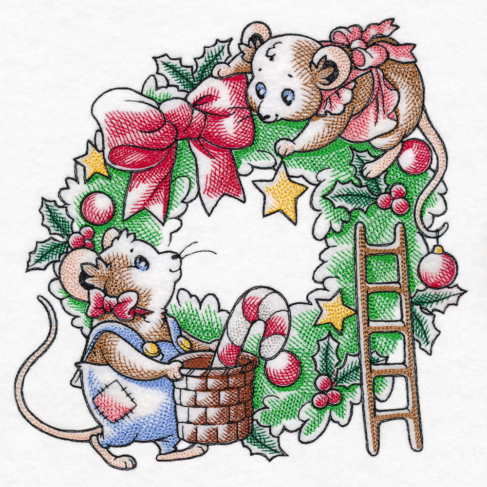 Storybook Christmas Wreath Mice