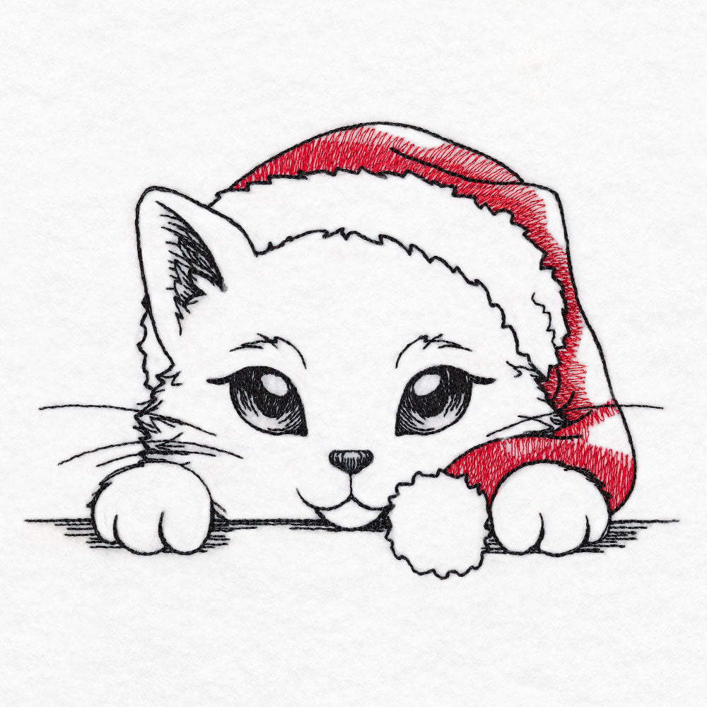 Peeking Christmas Cat Sketch