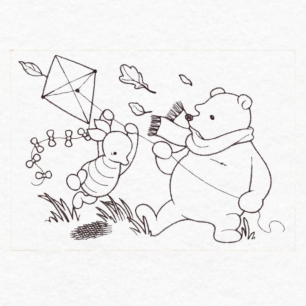 Pooh Bear and Friends in Fall - Flying Kite