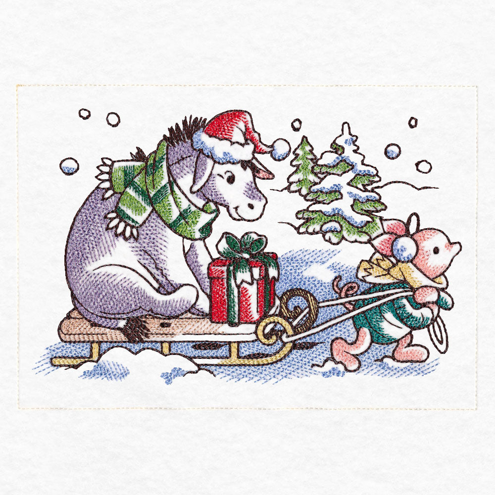 Pooh Bear and Friends at Christmas - Sled