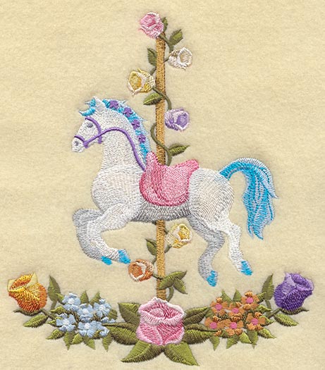 Jumping Carousel Horse w/Flowers