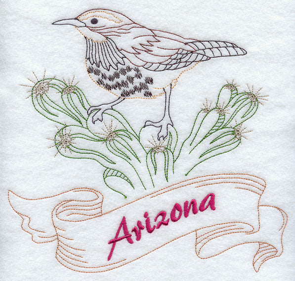 Arizona - Cactus Wren (Redwork)