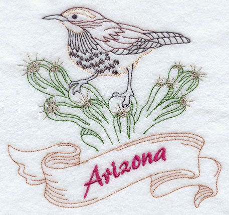 Arizona - Cactus Wren (Redwork)