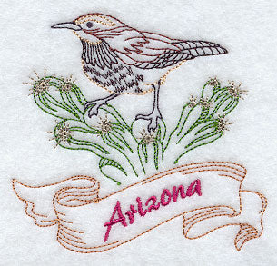 Arizona - Cactus Wren (Redwork)