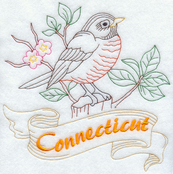 Connecticut - Robin (Redwork)