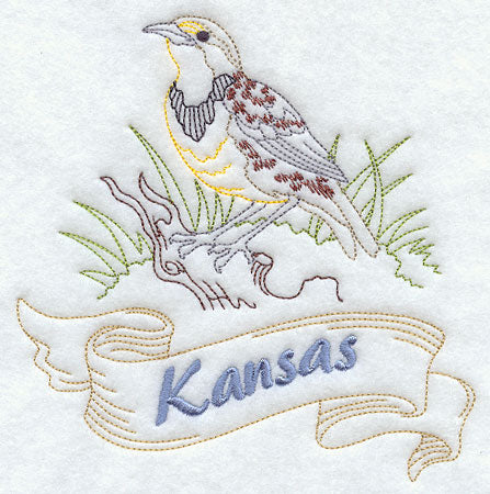 Kansas - Western Meadowlark (Redwork)