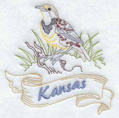 Kansas - Western Meadowlark (Redwork)