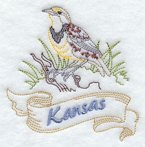 Kansas - Western Meadowlark (Redwork)