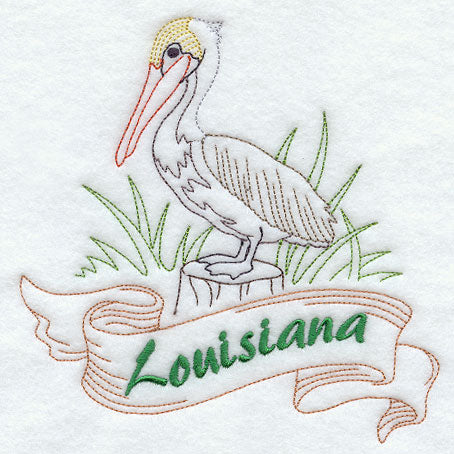 Louisiana - Eastern Brown Pelican (Redwork)