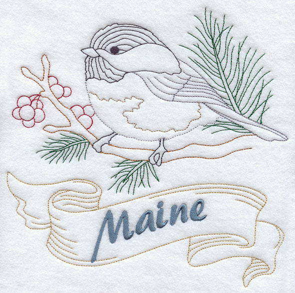 Maine - Chickadee (Redwork)