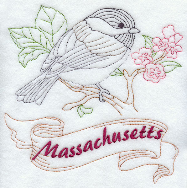 Massachusetts - Chickadee (Redwork)