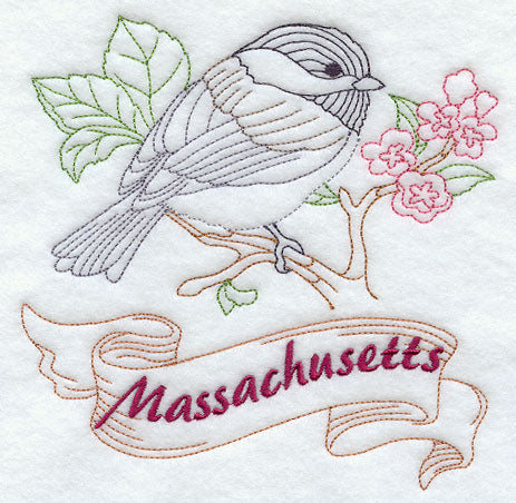 Massachusetts - Chickadee (Redwork)