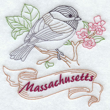 Massachusetts - Chickadee (Redwork)