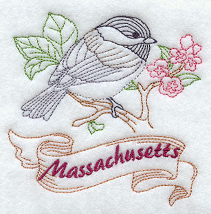 Massachusetts - Chickadee (Redwork)