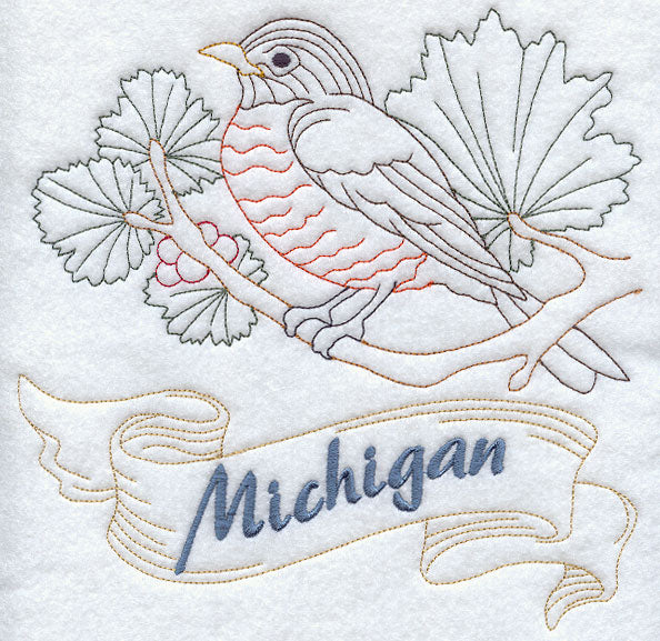 Michigan - Robin (Redwork)