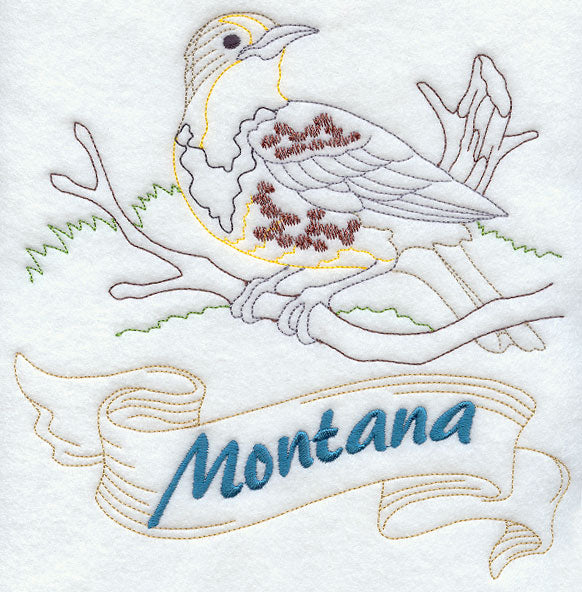 Montana - Western Meadowlark (Redwork)