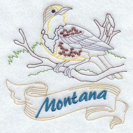 Montana - Western Meadowlark (Redwork)