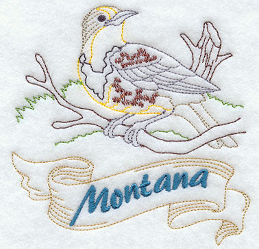 Montana - Western Meadowlark (Redwork)