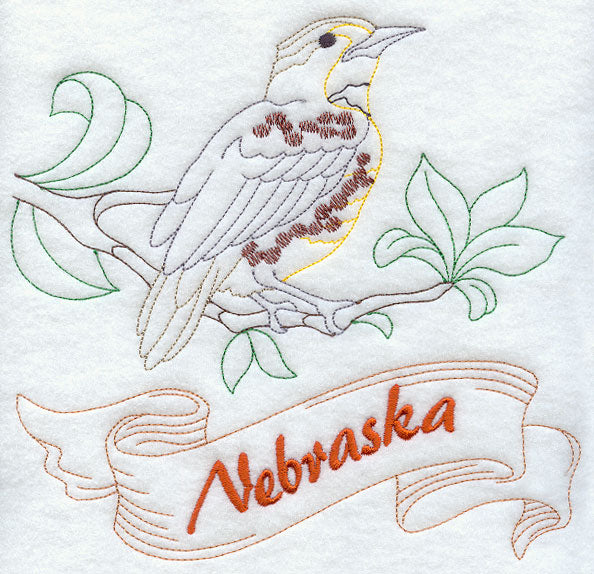 Nebraska - Western Meadowlark (Redwork)