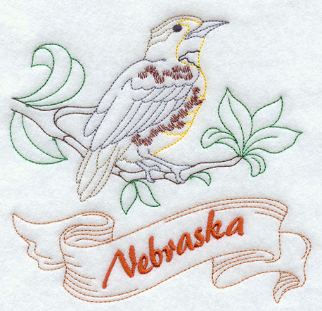 Nebraska - Western Meadowlark (Redwork)