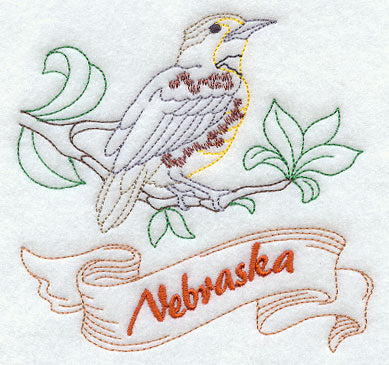 Nebraska - Western Meadowlark (Redwork)