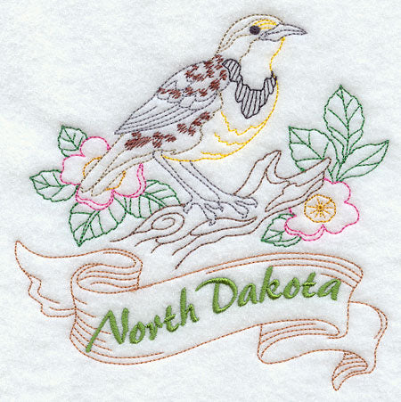 North Dakota - Western Meadowlark (Redwork)