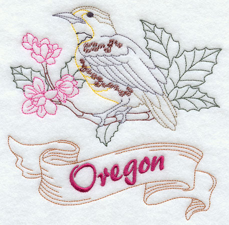Oregon - Western Meadowlark (Redwork)