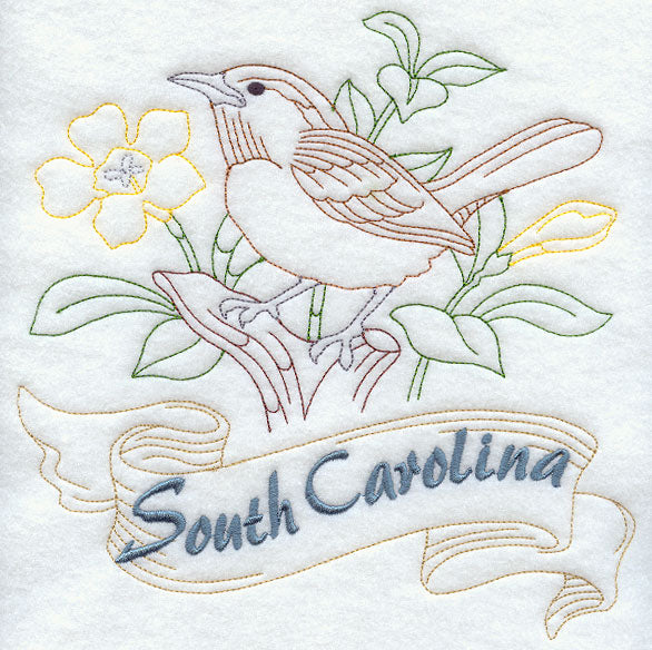 South Carolina - Great Carolina Wren (Redwork)