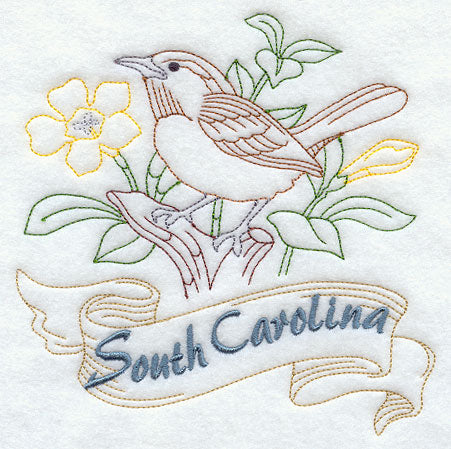 South Carolina - Great Carolina Wren (Redwork)