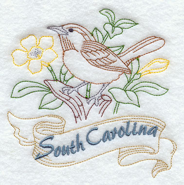 South Carolina - Great Carolina Wren (Redwork)