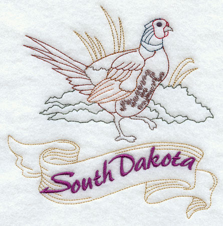 South Dakota - Ring-Necked Pheasant (Redwork)
